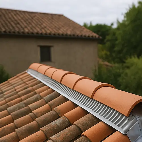 Installation d'un faîtage ventilé aluminium : amélioration de l'aération des combles et protection renforcée.