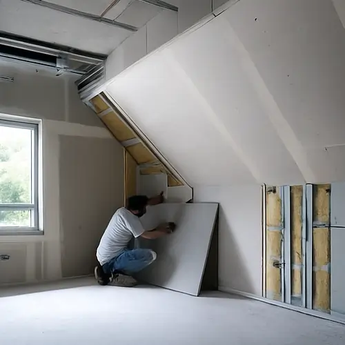 Pose du doublage et de l'isolant pour améliorer les performances thermiques et acoustiques.