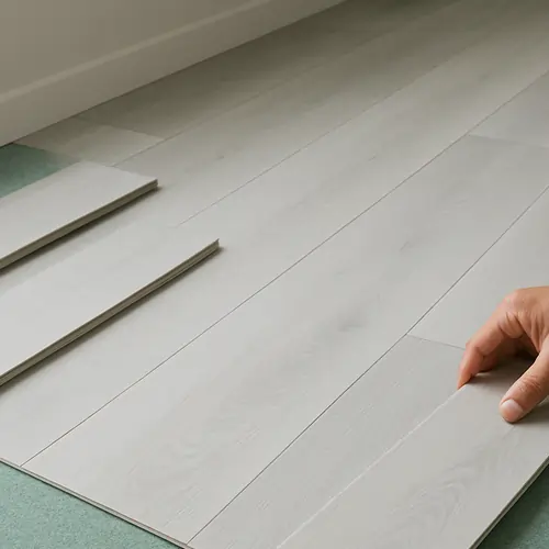 Pose de parquet flottant avec sous-couche acoustique pour un sol chaud et durable.